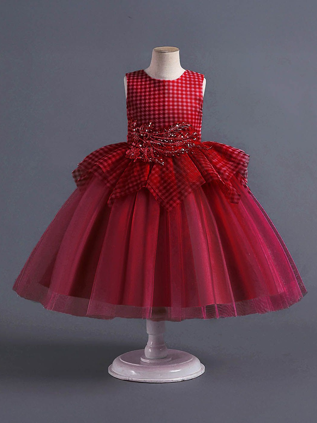 

Xsole Girls Self Design Peplum Dress, Red