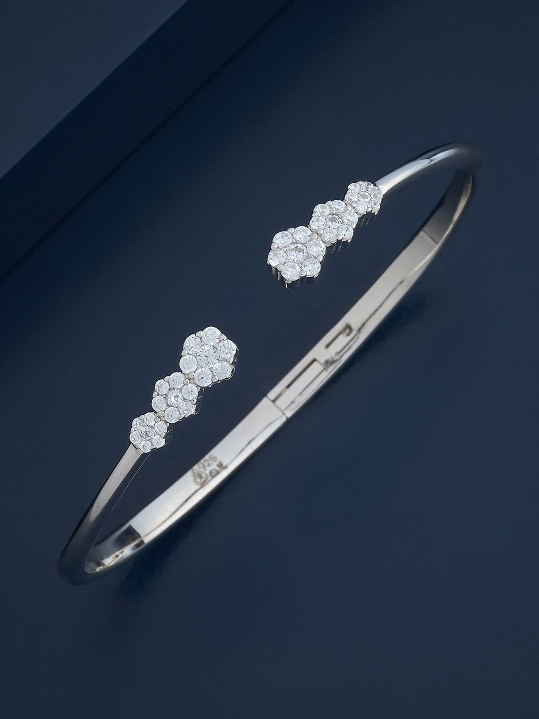 

Kushal's Fashion Jewellery 92.5 Pure Silver Rhodium-Plated Stone Studded Cuff Bracelet