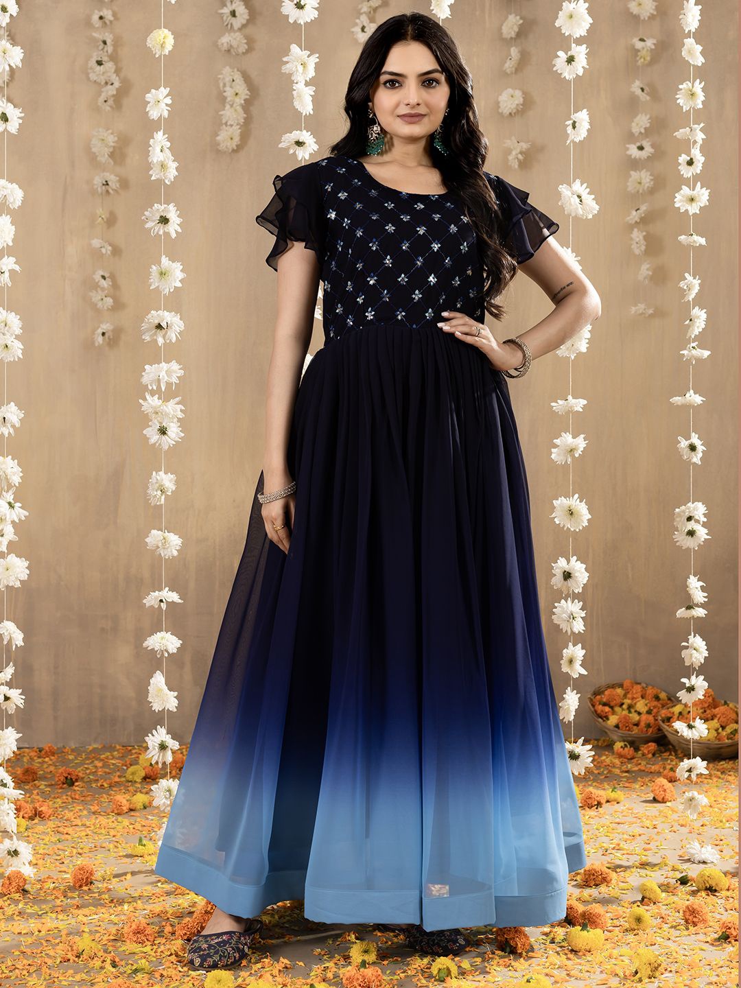 

Tilton Ombre Sequined Gown Maxi Dress, Navy blue