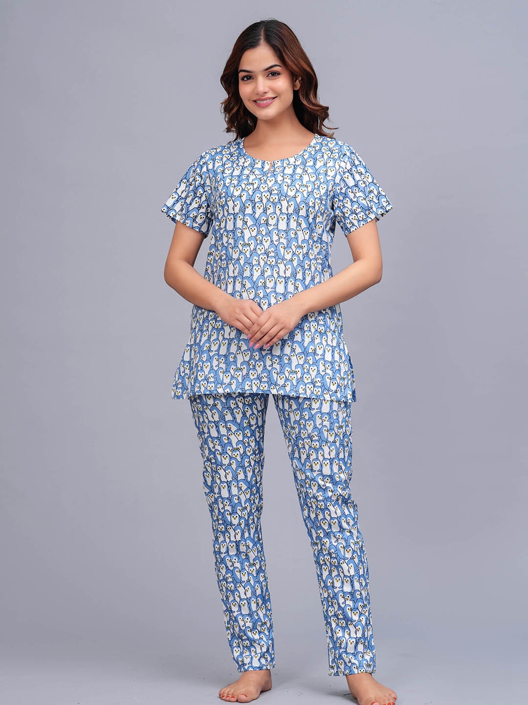 

Bachuu Women Owl Printed Night suit, Blue