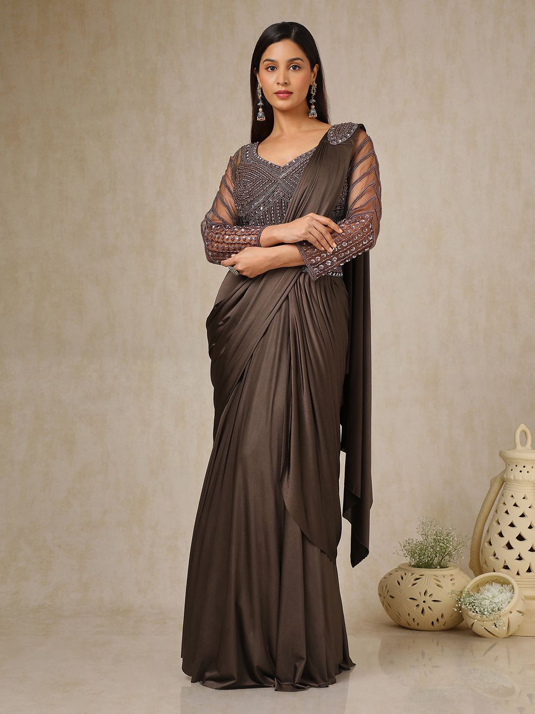 

Soch Beads and Stones Ready to Wear Saree, Brown