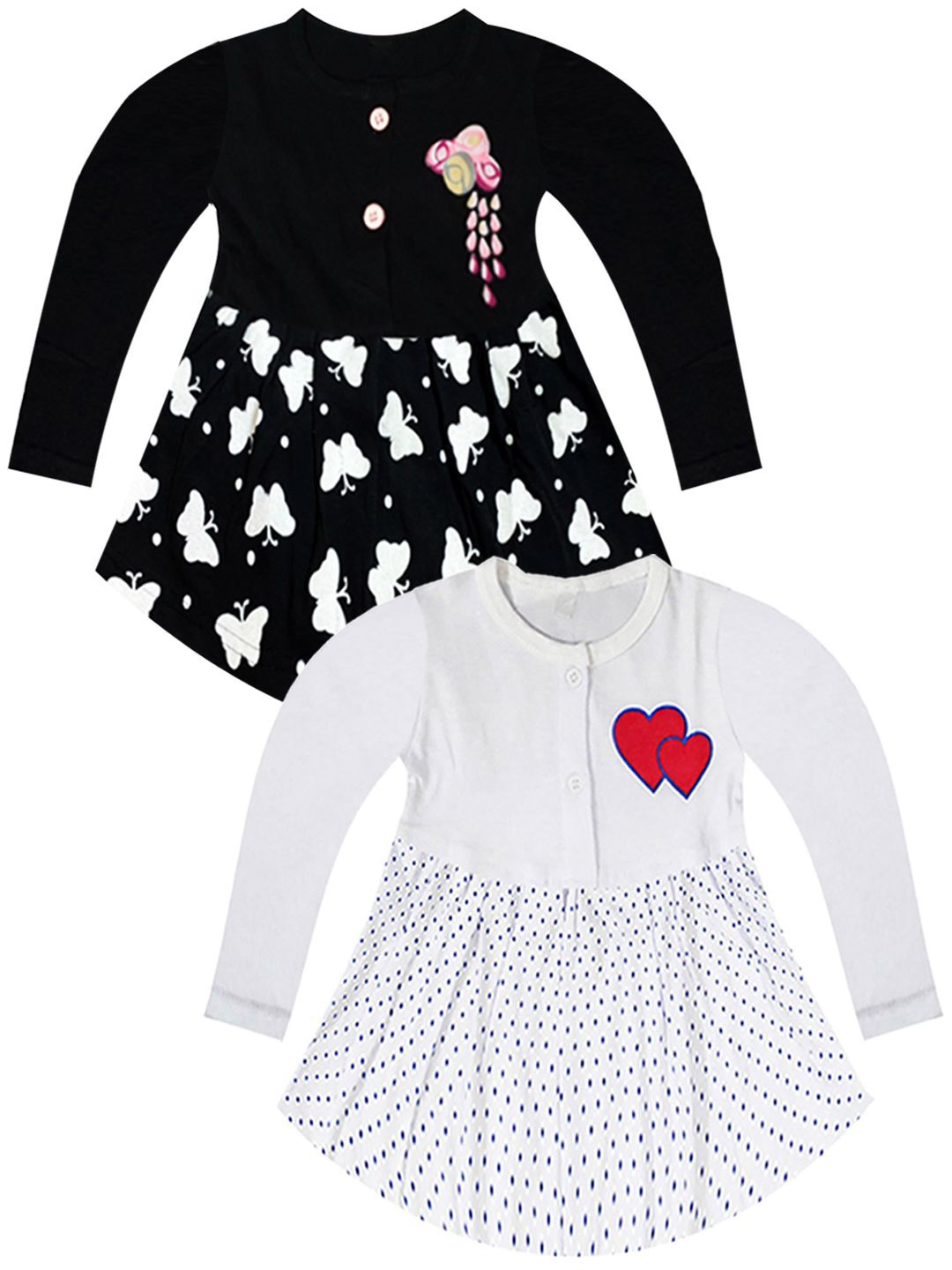 

KidzzCart Girls Pack Of 2 Cotton Printed Fit & Flare Dress, Black
