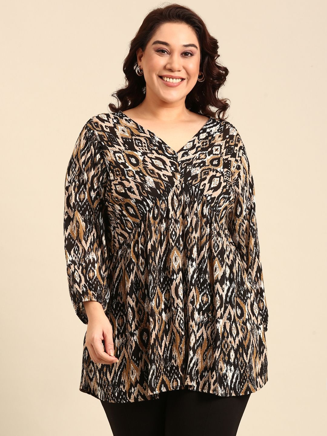 

The Pink Moon Women Plus Size V-Neck Tunic, Brown