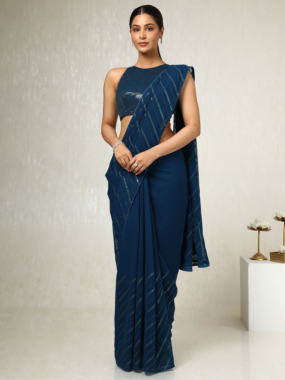 

Soch Embellished Sequinned Poly Georgette Saree, Blue