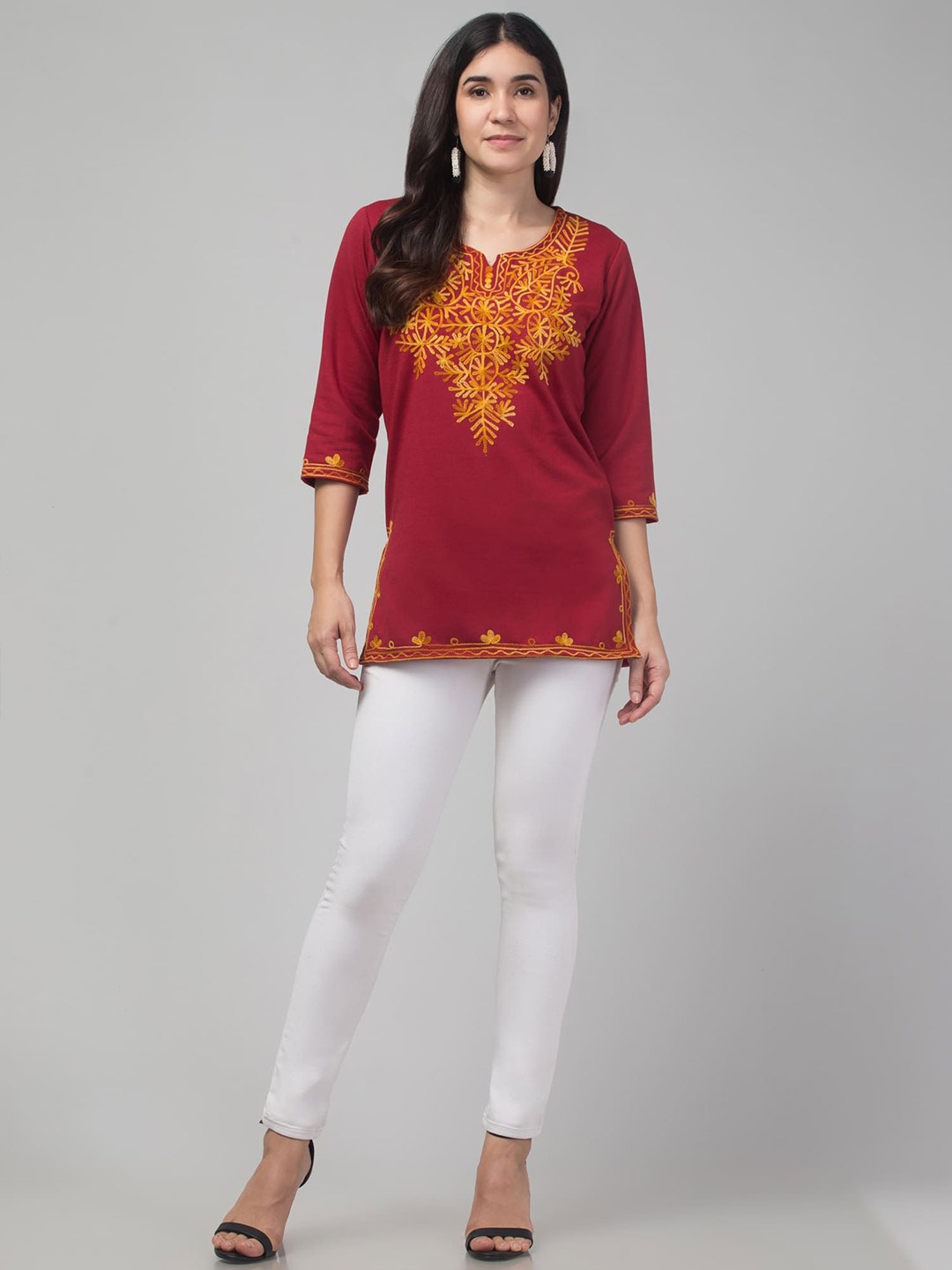 

FAMBEE Embroidered Kurti, Brown