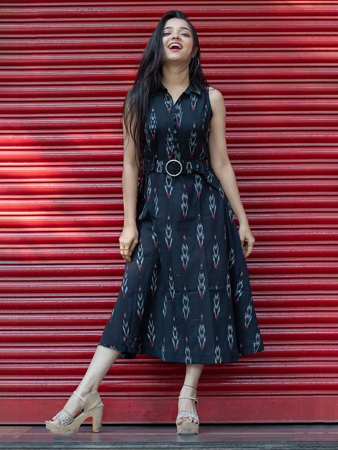 

Kmistry Print A-Line Midi Dress, Black