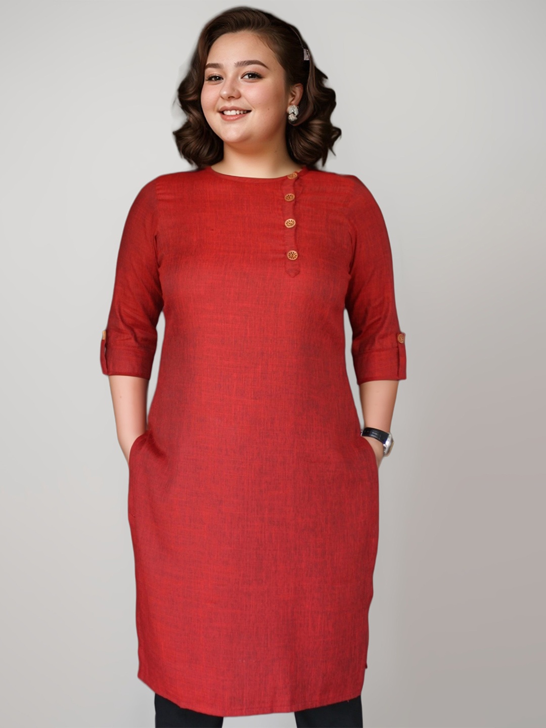 

SINDOORI Women Side Button Design Kurta, Maroon