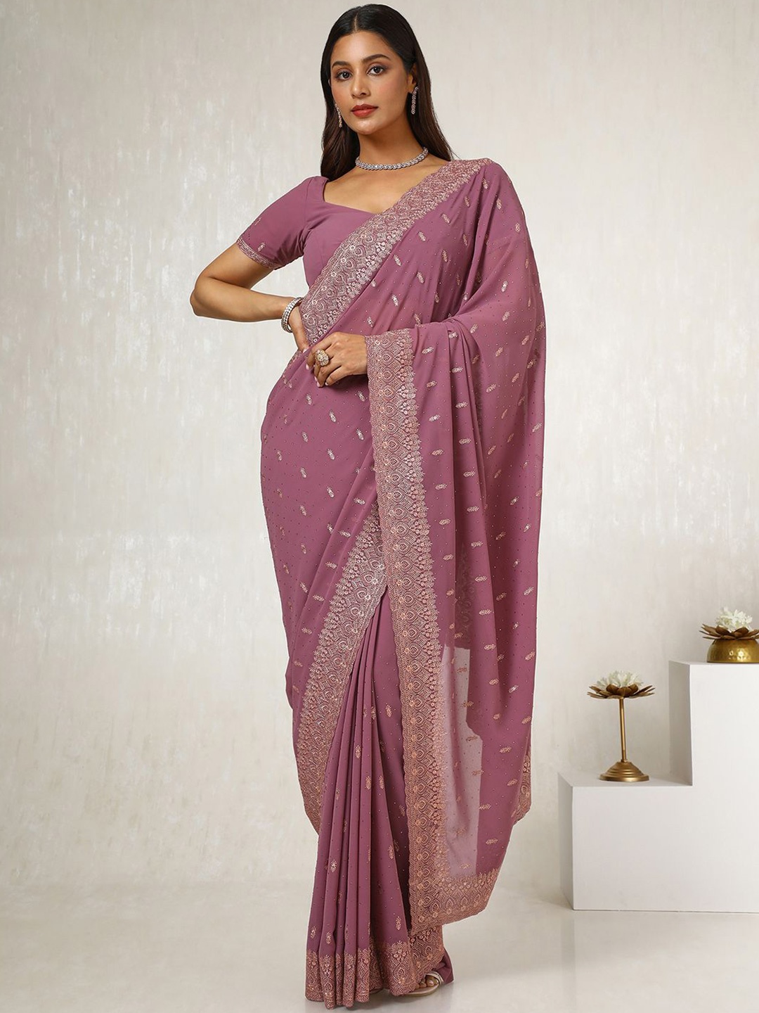 

Soch Woven Design Beads and Stones Poly Georgette Saree, Lavender