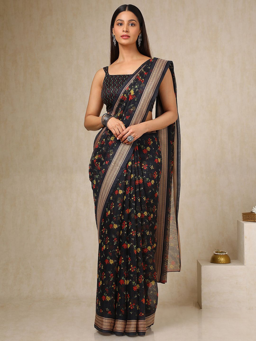 

Soch Floral Saree, Black