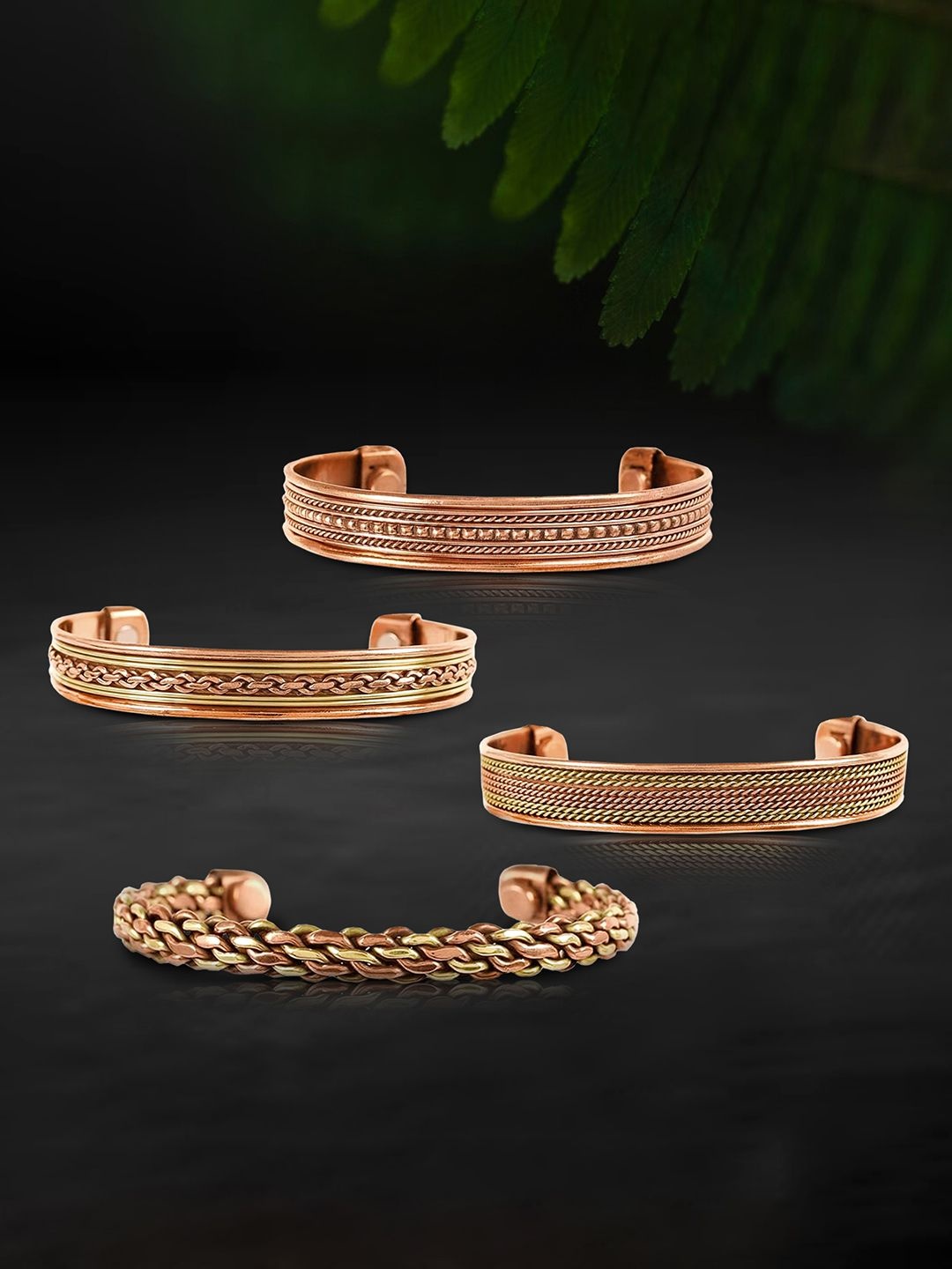 

Peora Unisex Set Of 4 Rose Gold-Plated Cuff Bracelet, Copper