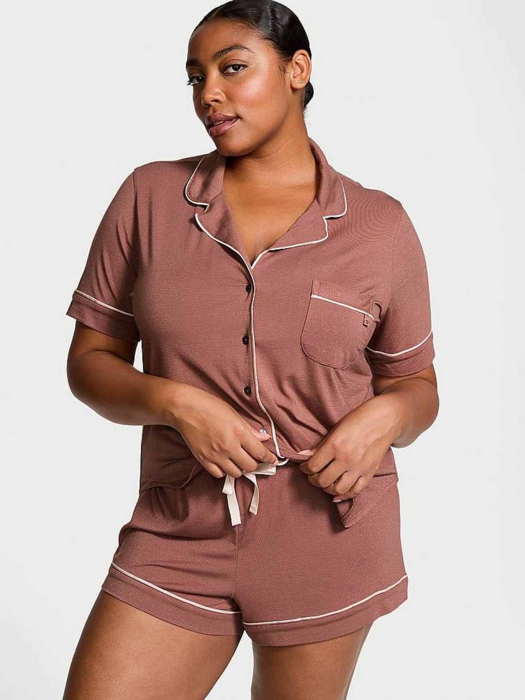 

Victoria's Secret Women Lapel Collar Night suit, Bronze