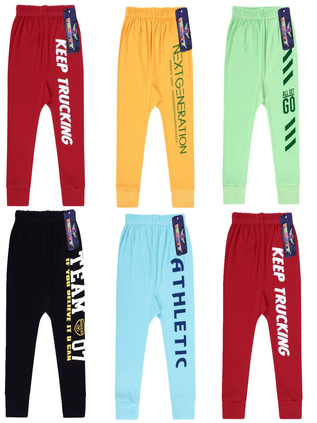 

VEKOTT Kids Pack Of 6 Typography Printed Mid-Rise Cotton Joggers, Red