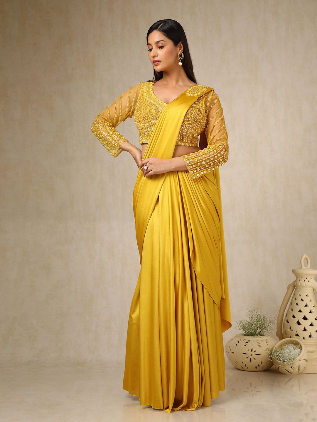 

Soch Embellished Beads and Stones Ready to Wear Saree, Mustard