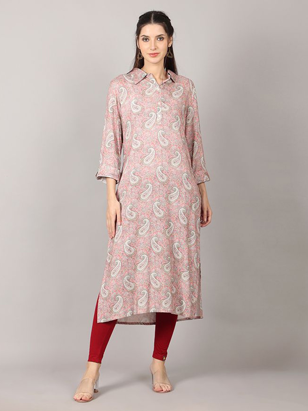 

Krimmple Women Paisley Printed Kurta, Pink