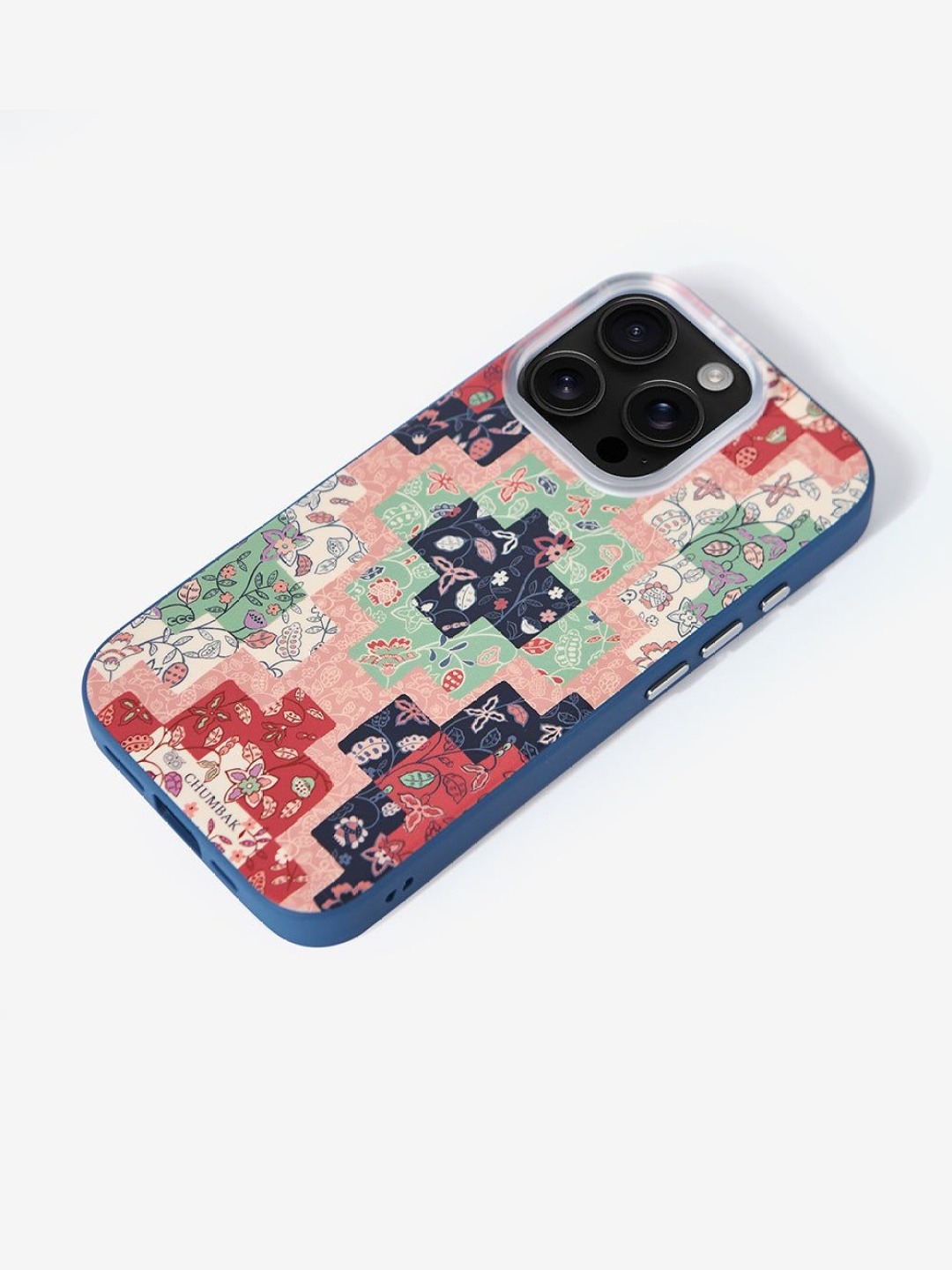 

Chumbak Phone Case Cover For iphone 16 Pro Batik Patchprint, Blue