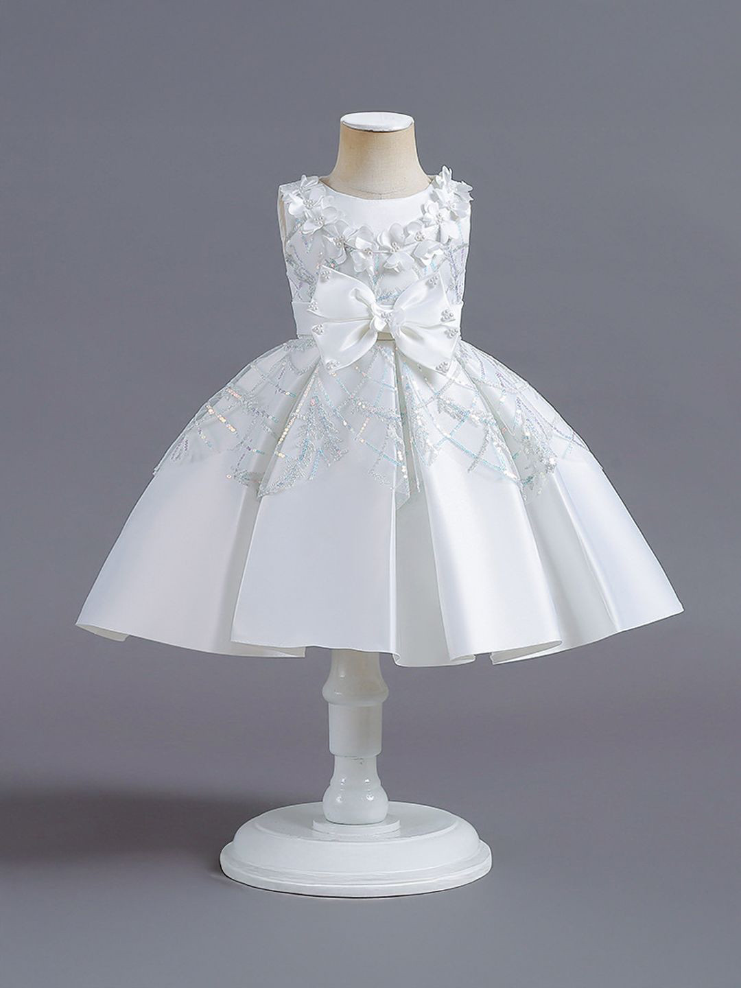 

Xsole Girls Floral Sequined Embroidered Gown, White