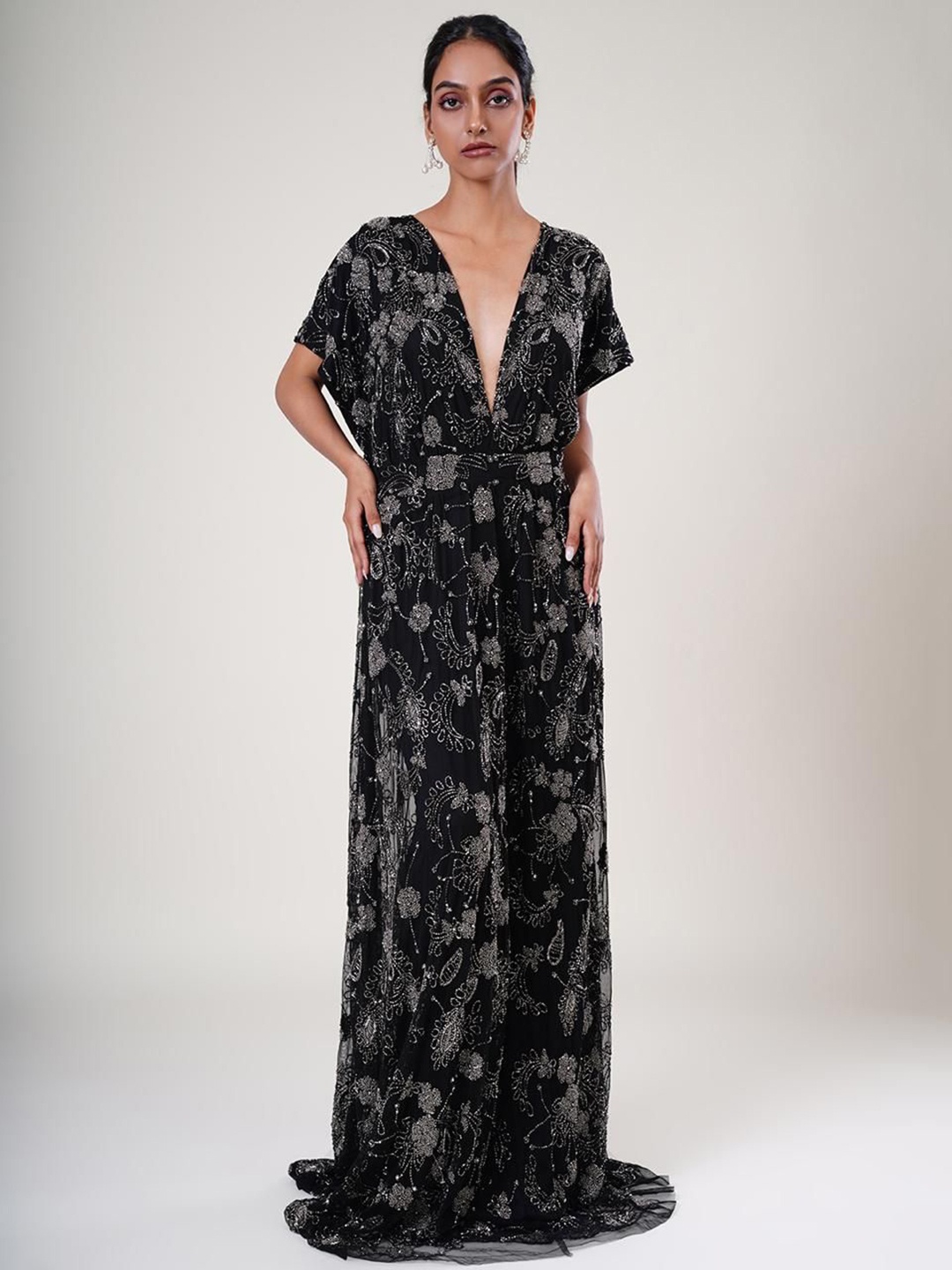 

UPGRADE Women Black and silver Embellished Maxi Dress