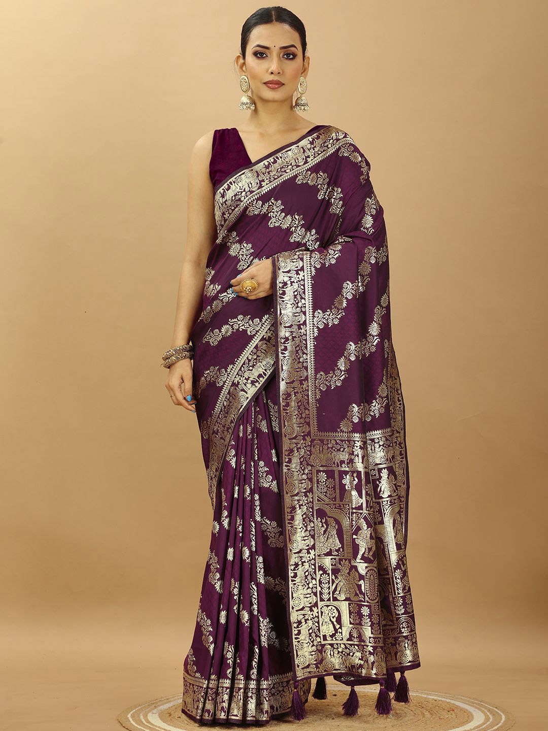 

SWAMI STUDIO Woven Design Zari Pure Silk Banarasi Saree, Magenta
