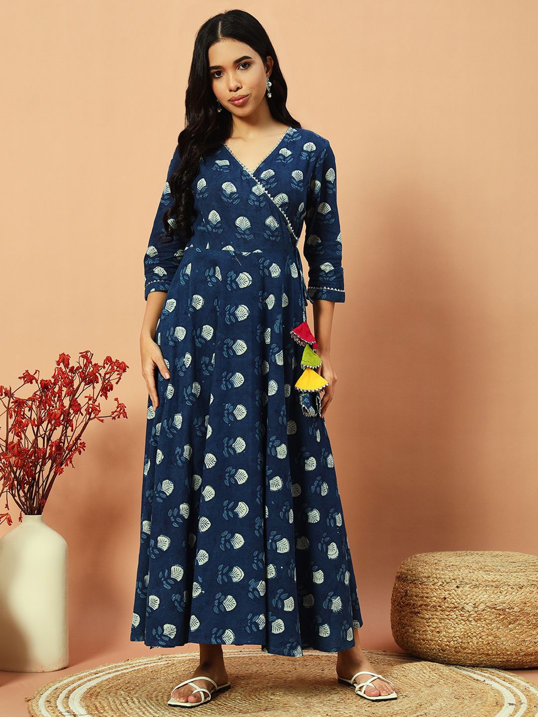 

Bohemian Dream Handblock Angrakha Dress, Blue