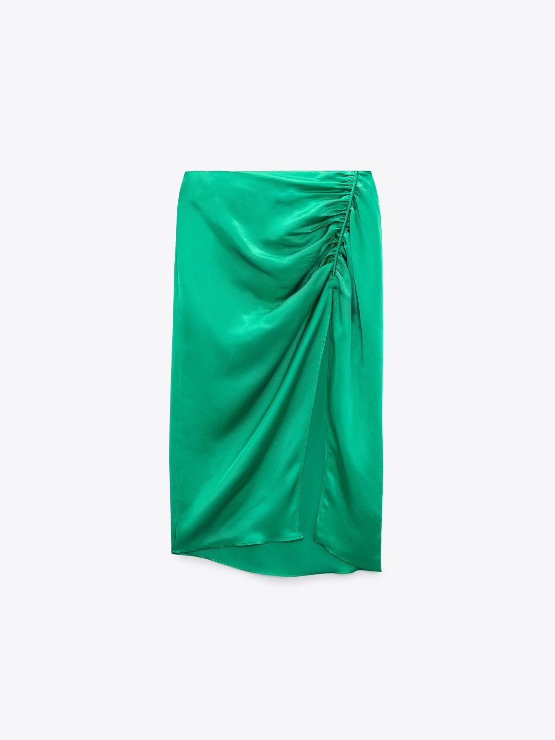 

ZARA Green Gathered Straight Midi Skirt with Front Slit