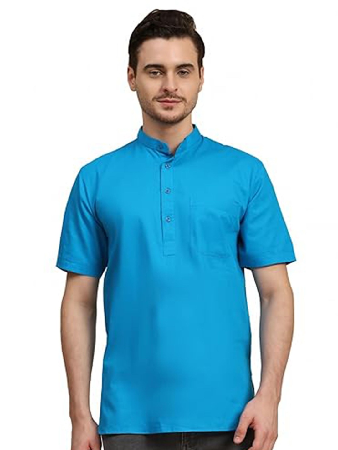 

EdinWolf Mandarin Collar Cotton Slim Fit Straight Kurta, Turquoise blue