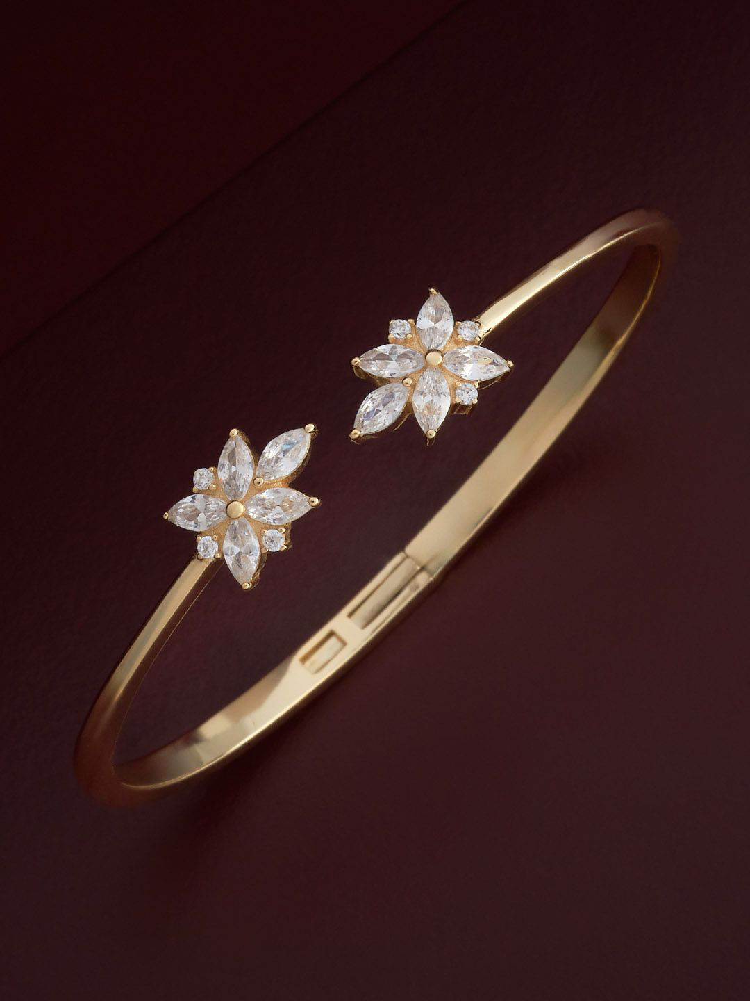 

Kushal's Fashion Jewellery 92.5 Pure Silver Gold-Plated Stone Studded Cuff Bracelet