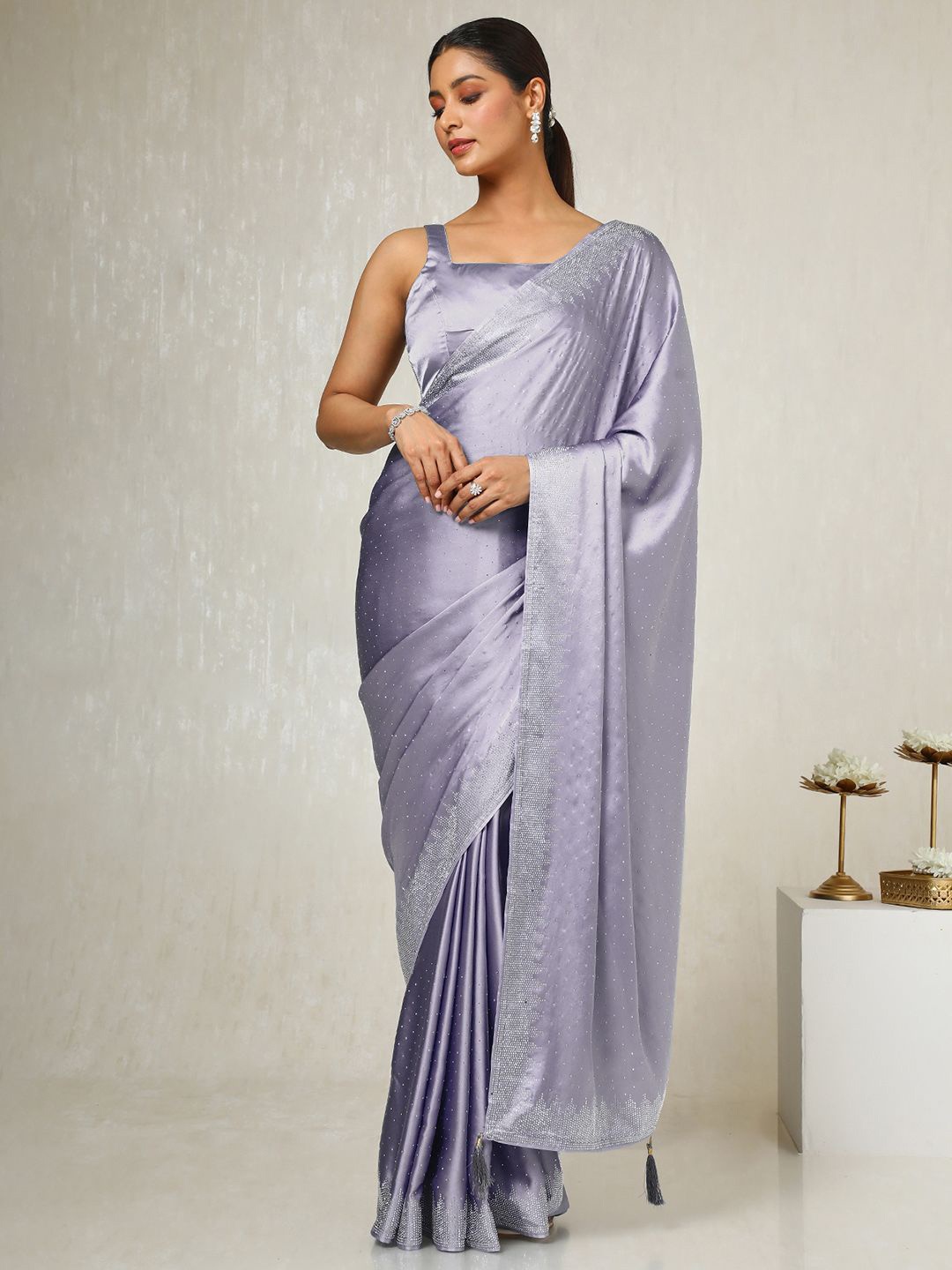 

Soch Embellished Beads and Stones Satin Saree, Purple