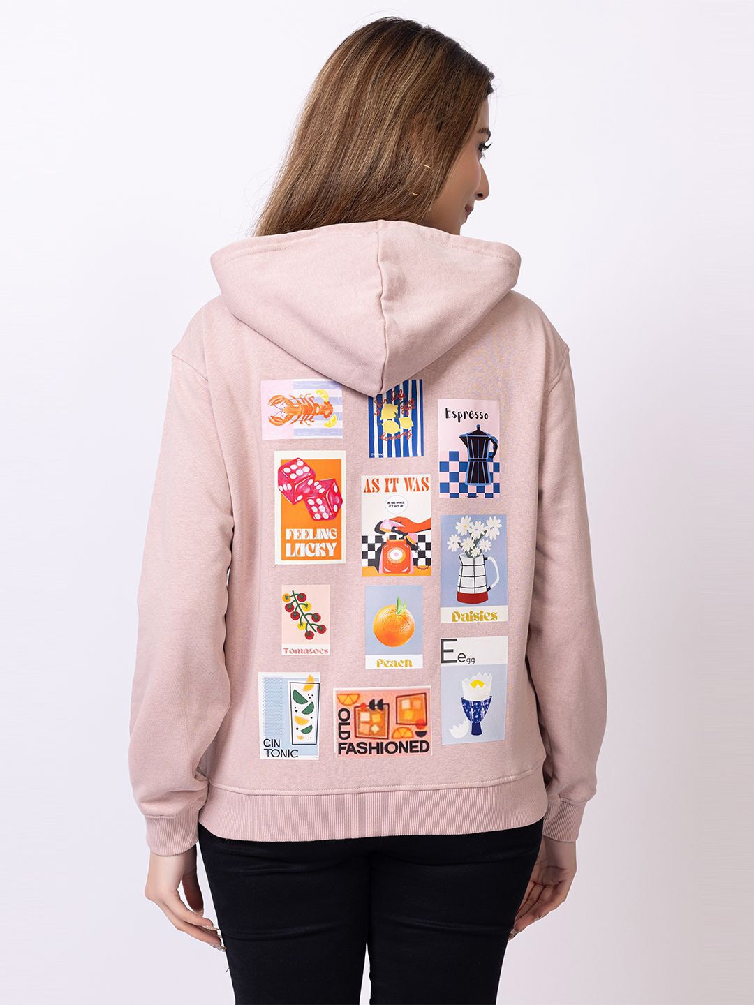 

Club York Women Printed Hooded Sweatshirt, Pink
