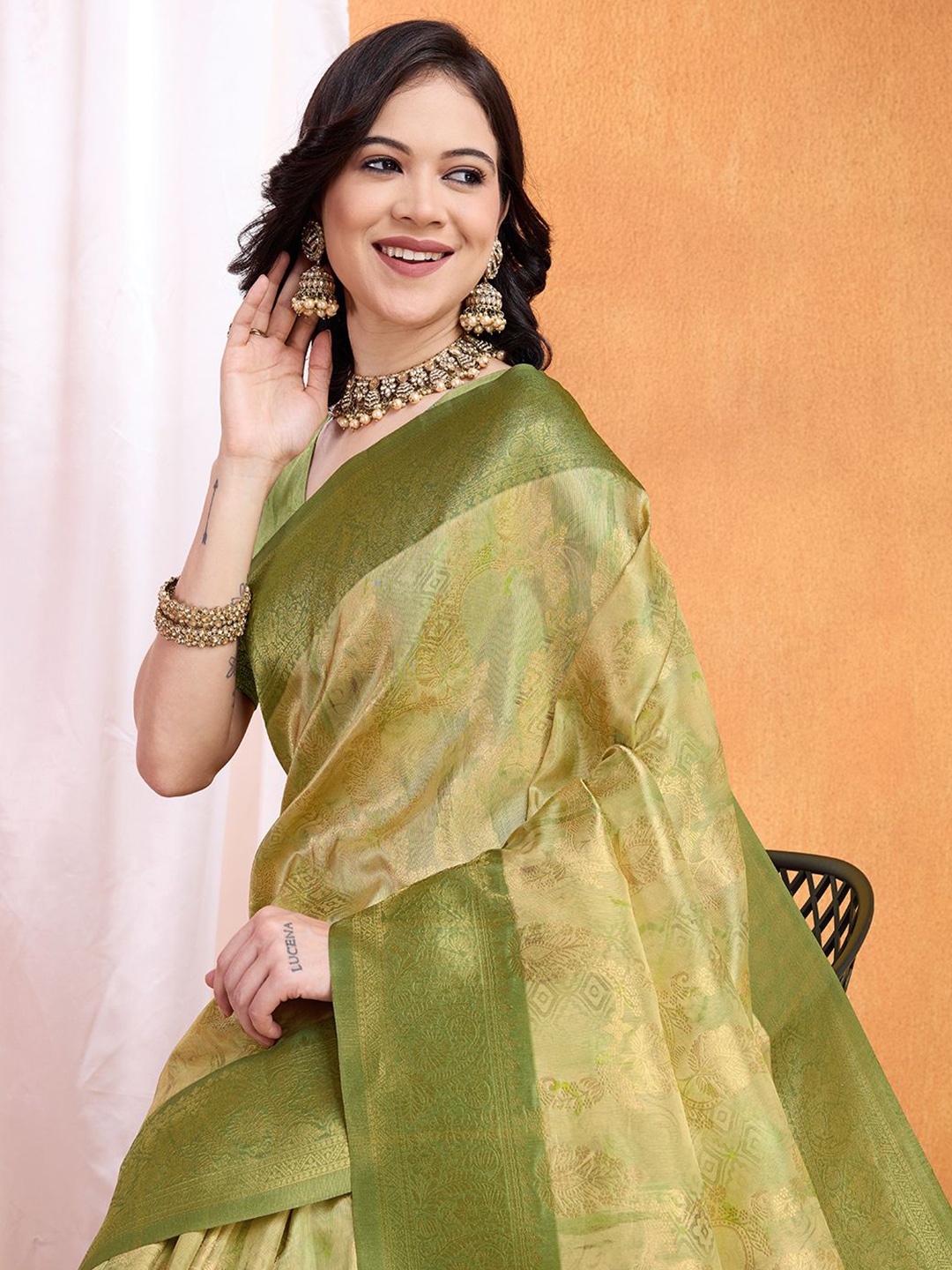 

Mitera Woven Design Zari Banarasi Saree, Green