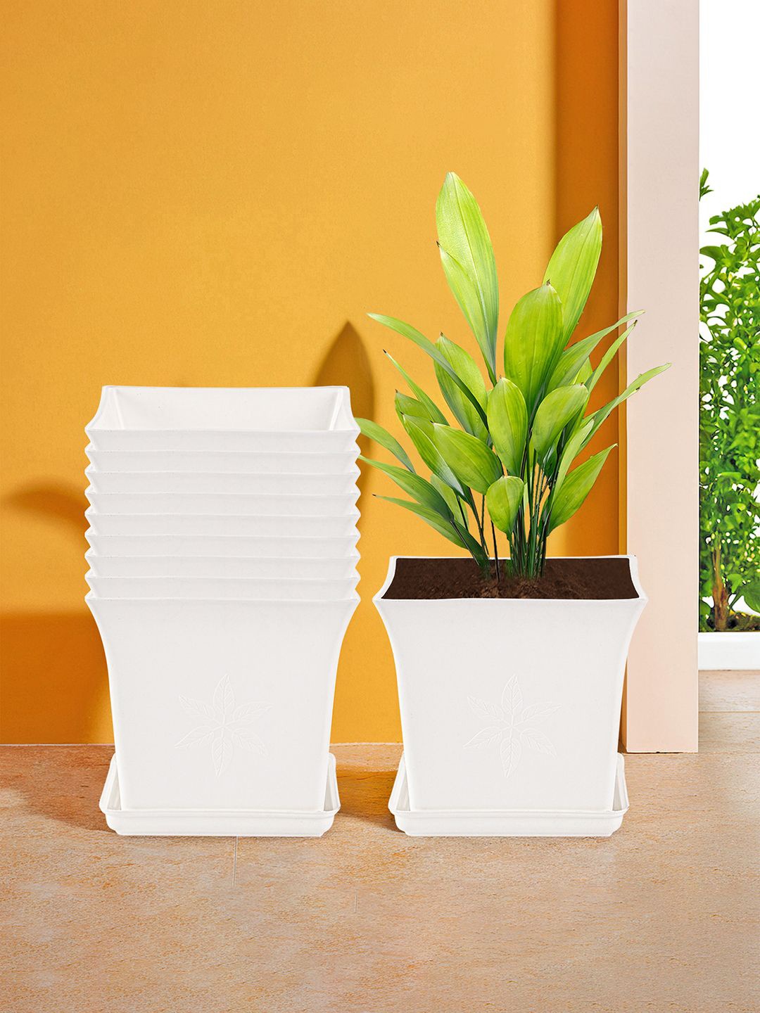 

Kuber Industries White 10 Pieces Premium Flower Pots for Garden with Bottom Plates