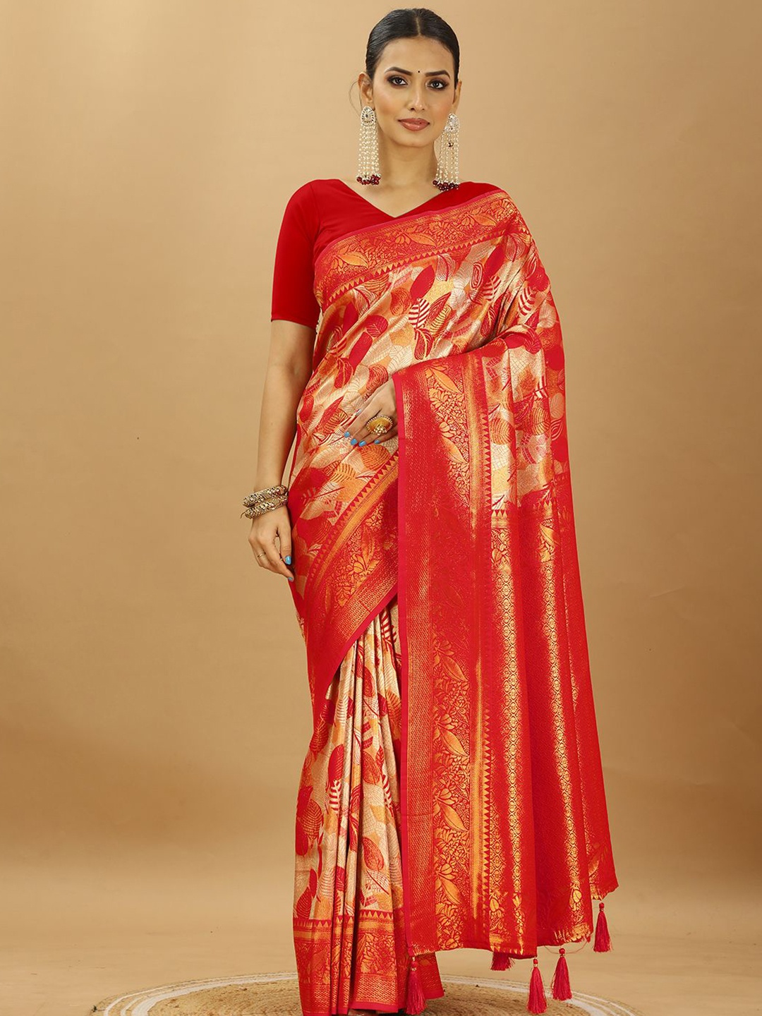 

SWAMI STUDIO Woven Design Zari Pure Silk Banarasi Saree, Red