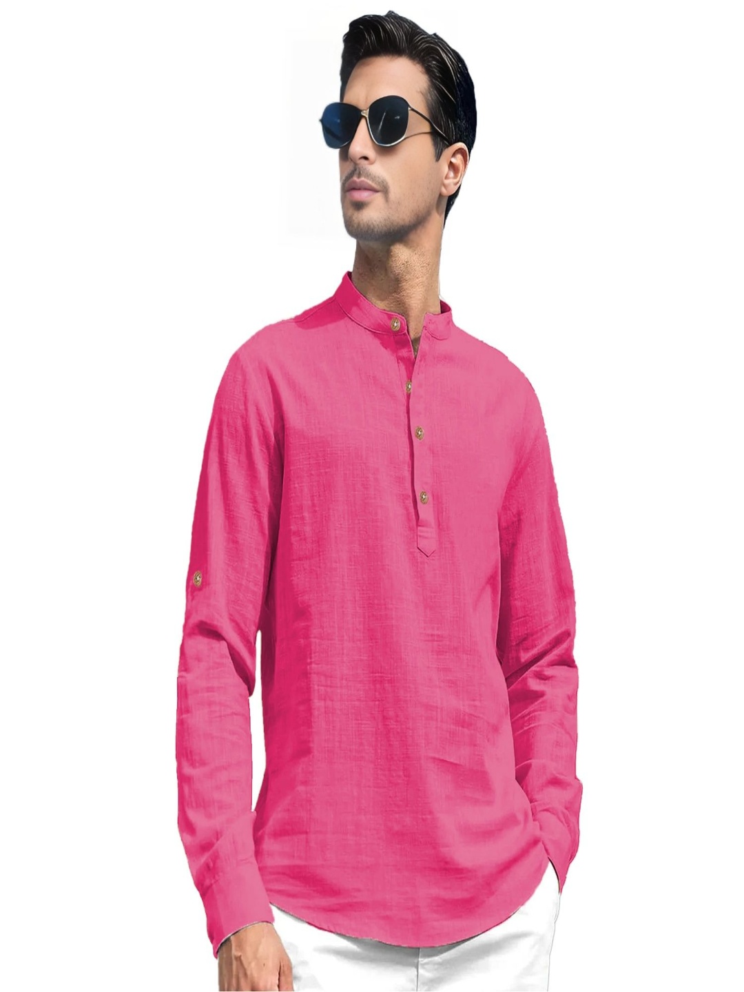 

EdinWolf Mandarin Collar Pure Cotton Straight Kurta, Pink