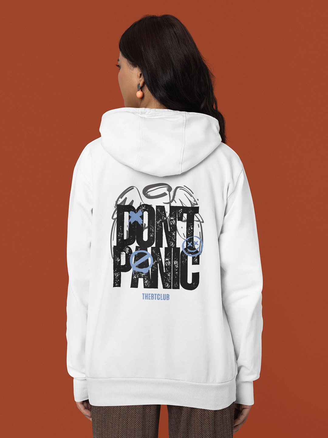 

TheBTclub Women Don't Panic Printed Hooded Sweatshirt, White