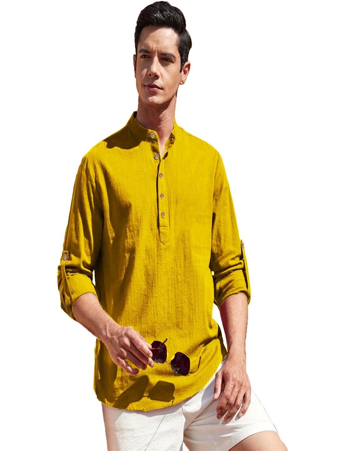 

EdinWolf Mandarin Collar Cotton Slim Fit Straight Kurta, Yellow