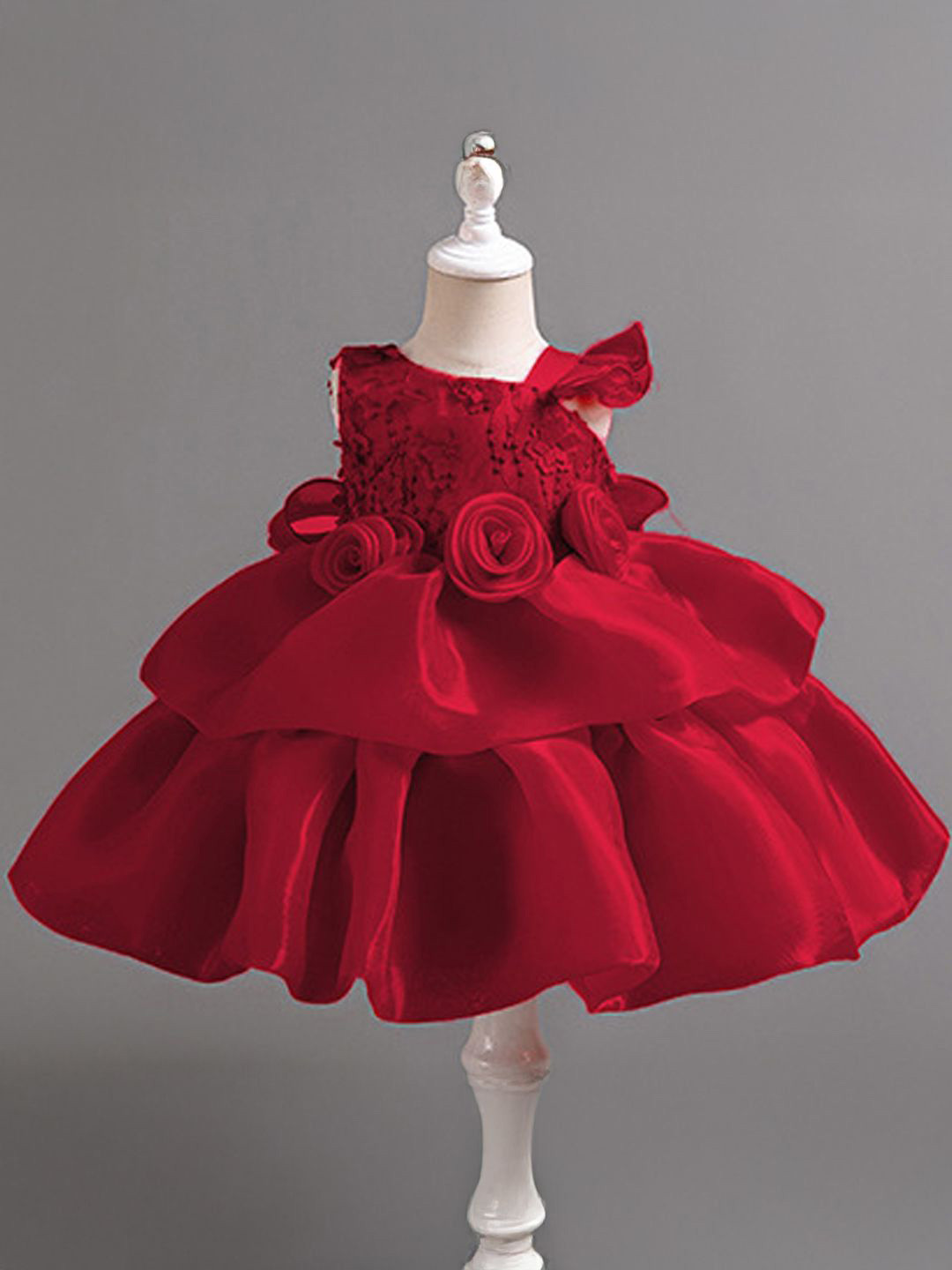 

Xsole Girls Floral Applique Fit & Flare Dress, Red