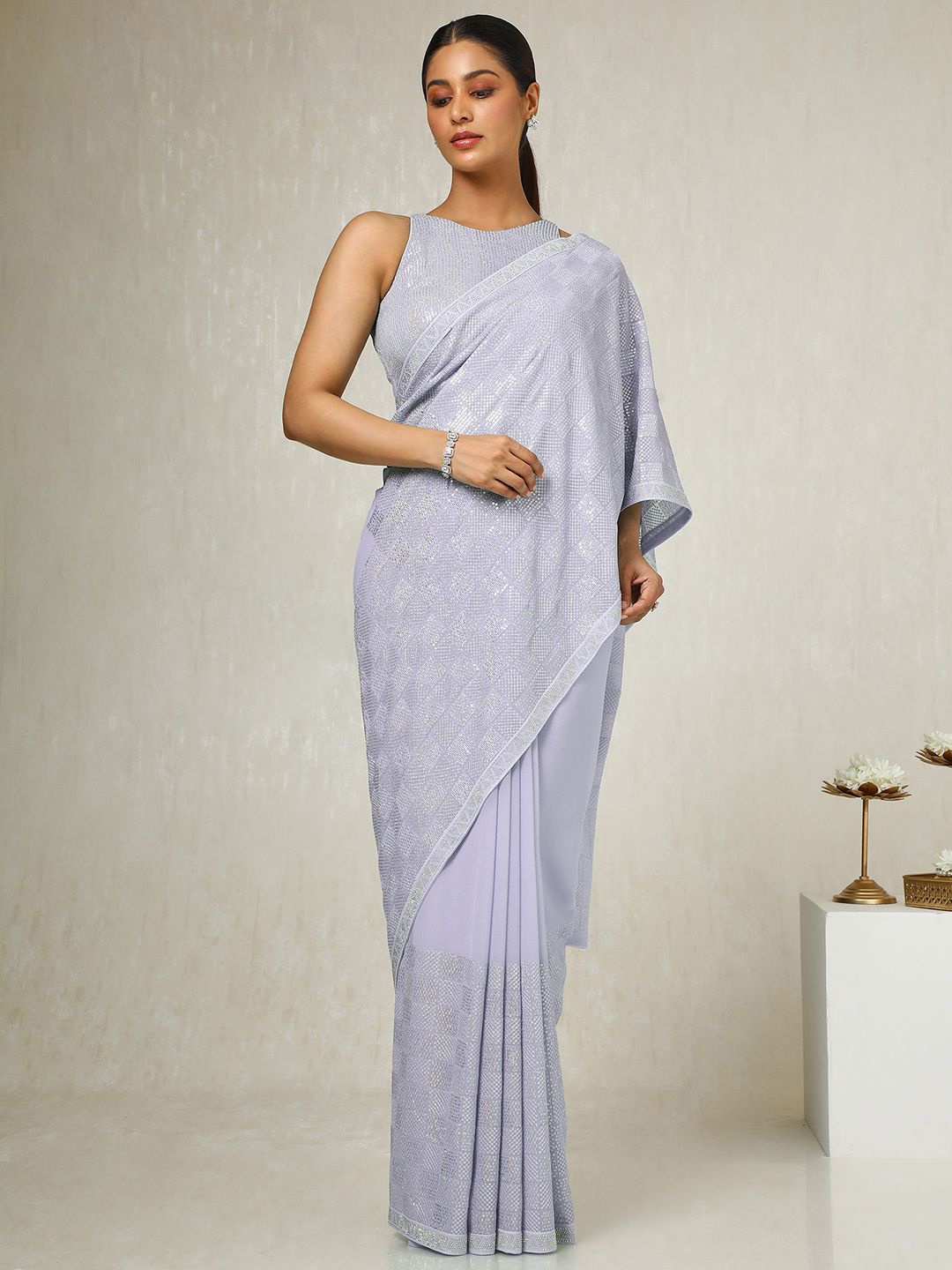 

Soch Embellished Sequinned Poly Georgette Saree, Lavender