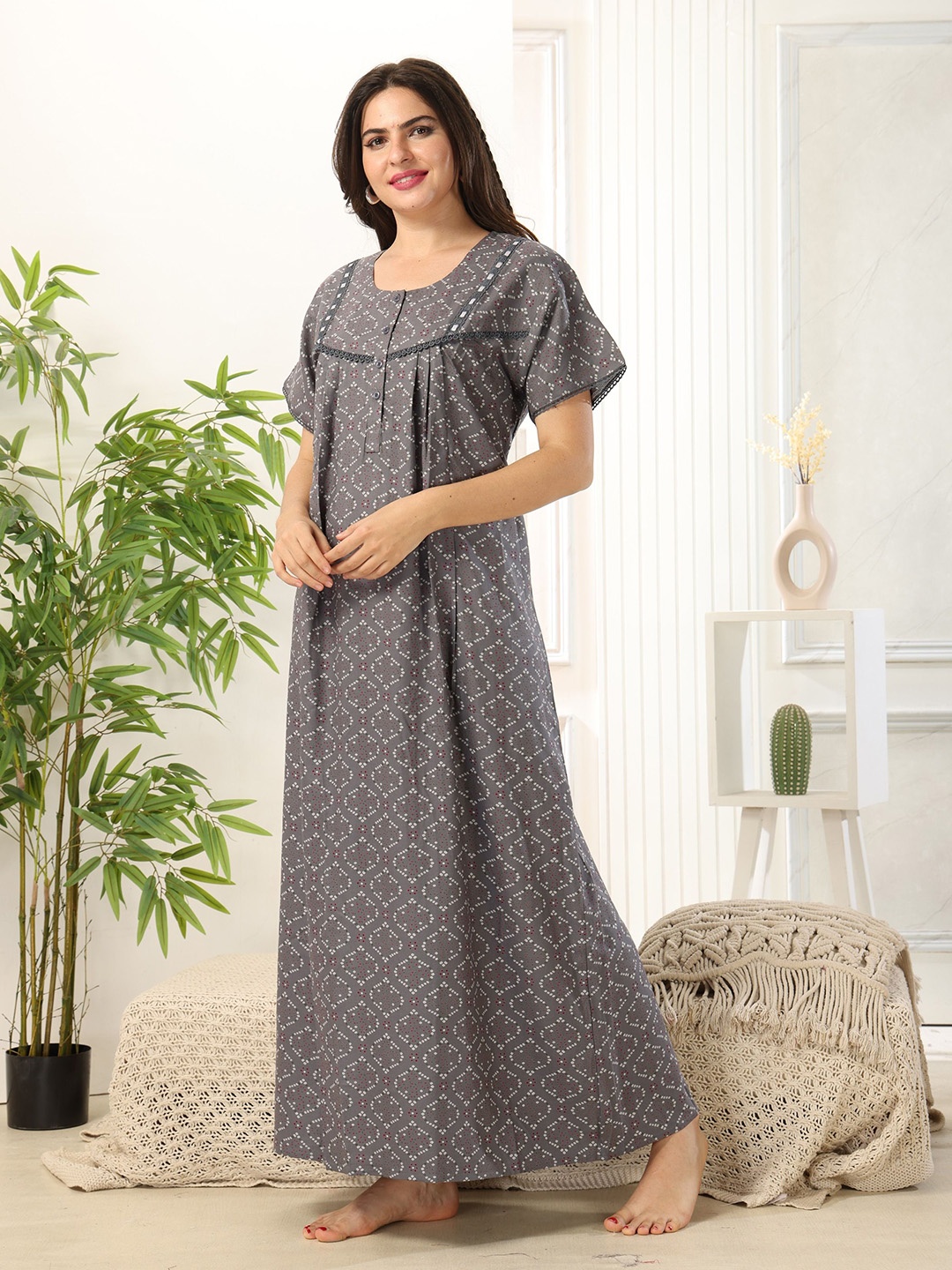 

EASY MOM Floral Print Maternity Maxi Dress, Grey