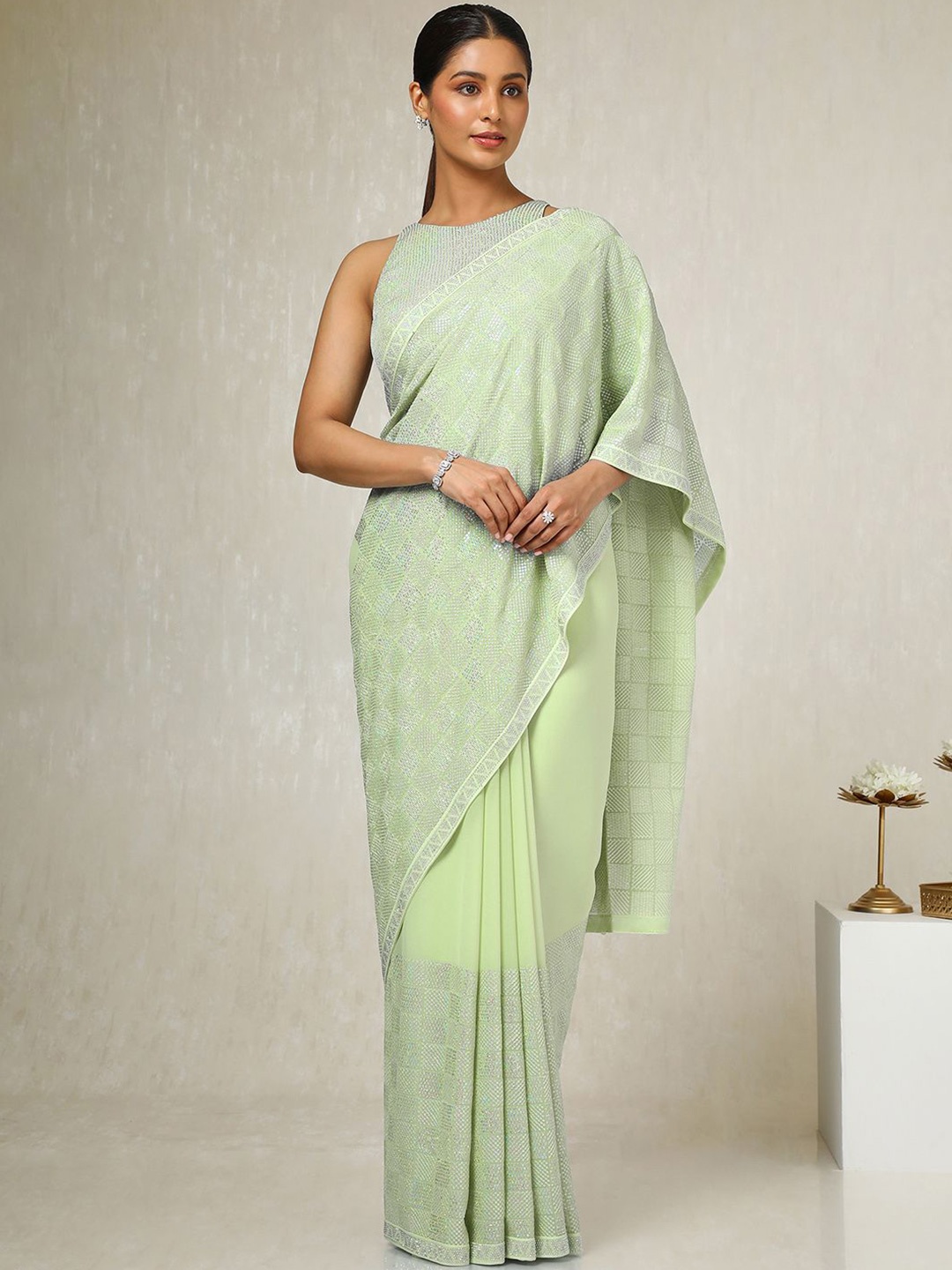 

Soch Sequinned Poly Georgette Saree, Green