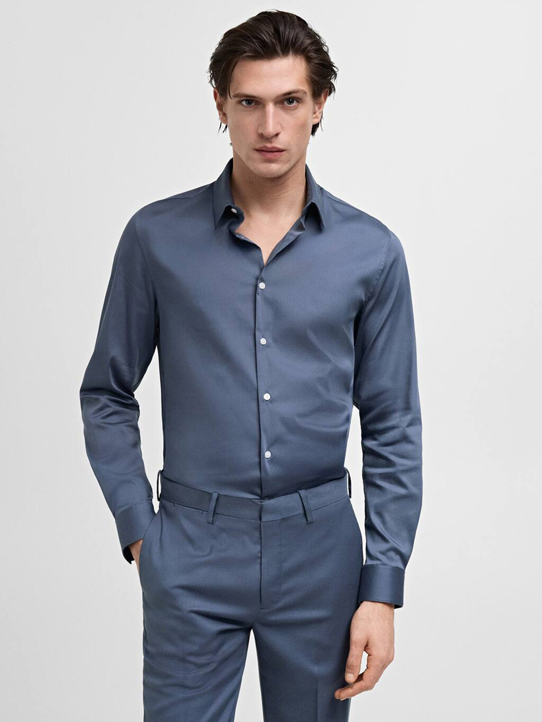 

MANGO MAN Super Slim Fit Formal Shirt, Navy blue
