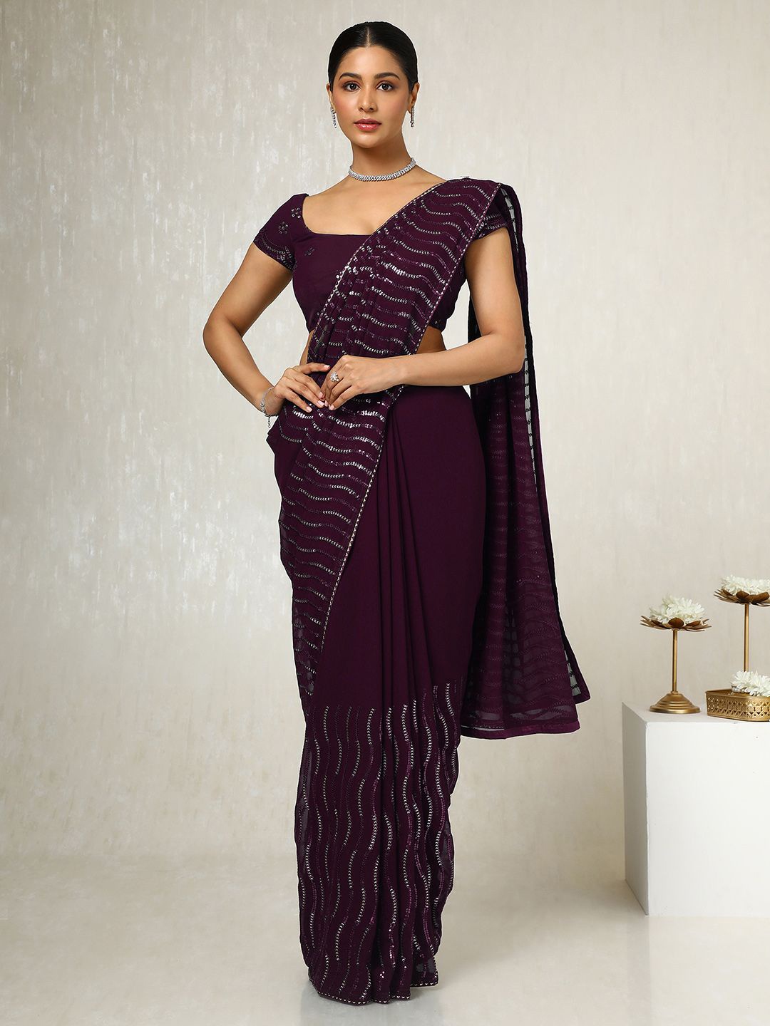 

Soch Embellished Sequinned Poly Georgette Saree, Purple