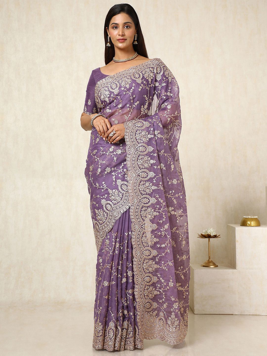 

Soch Embellished Sequinned Pure Chiffon Saree, Purple