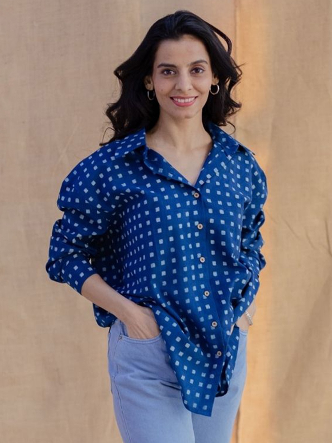 

THE INDIAN ETHNIC CO Women Opaque Printed Casual Shirt, Blue