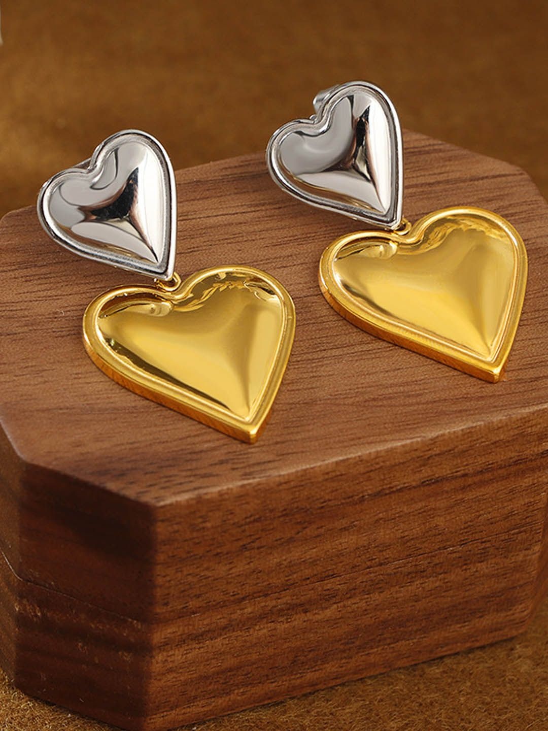 

StyleCast Elegant Silver Toned Contemporary Heart Shaped Drop Earrings, Gold