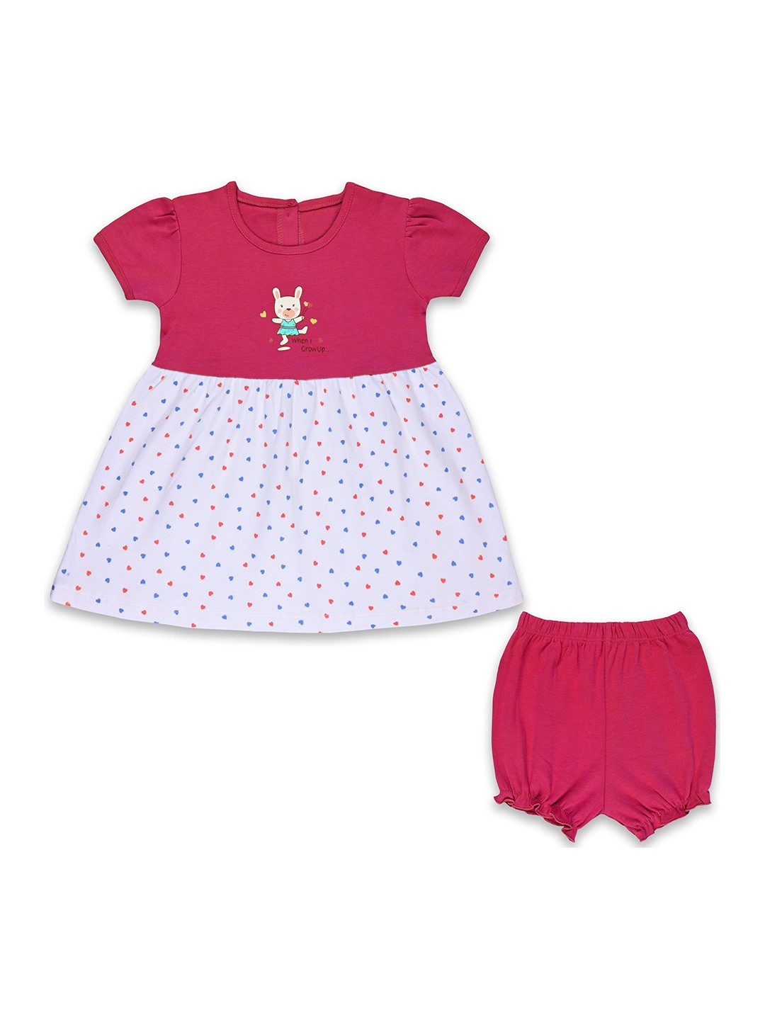 

Wish Karo Girls Polka Dot Printed Puff Sleeves Cotton A-Line Dress, Red