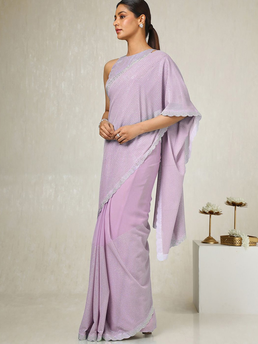 

Soch Embellished Sequinned Poly Georgette Saree, Lavender