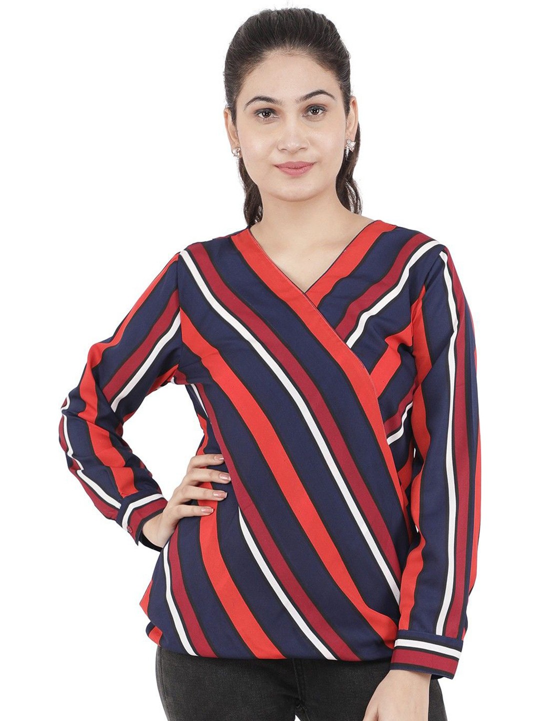 

CULPI Women Striped Wrap Top, Orange