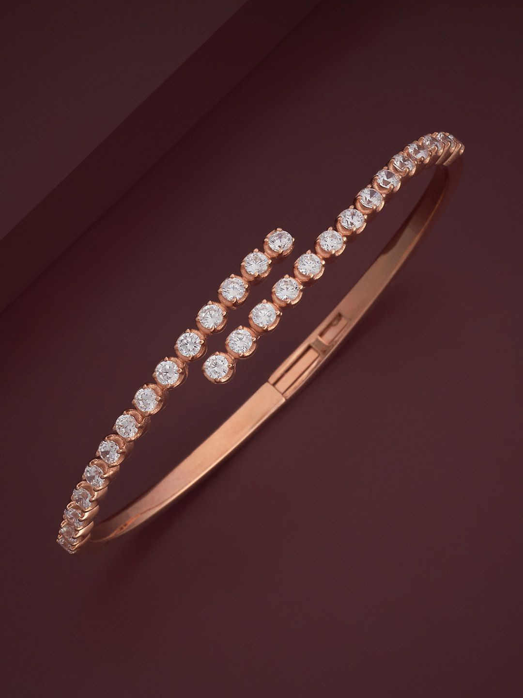

Kushal's Fashion Jewellery 92.5 Pure Silver Rose Gold-Plated Stone Studded Cuff Bracelet