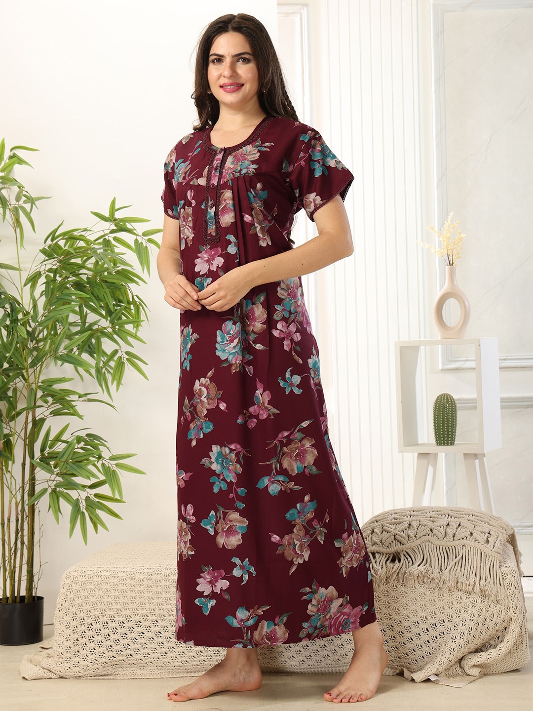 

EASY MOM Floral Print Maternity Maxi Dress, Maroon