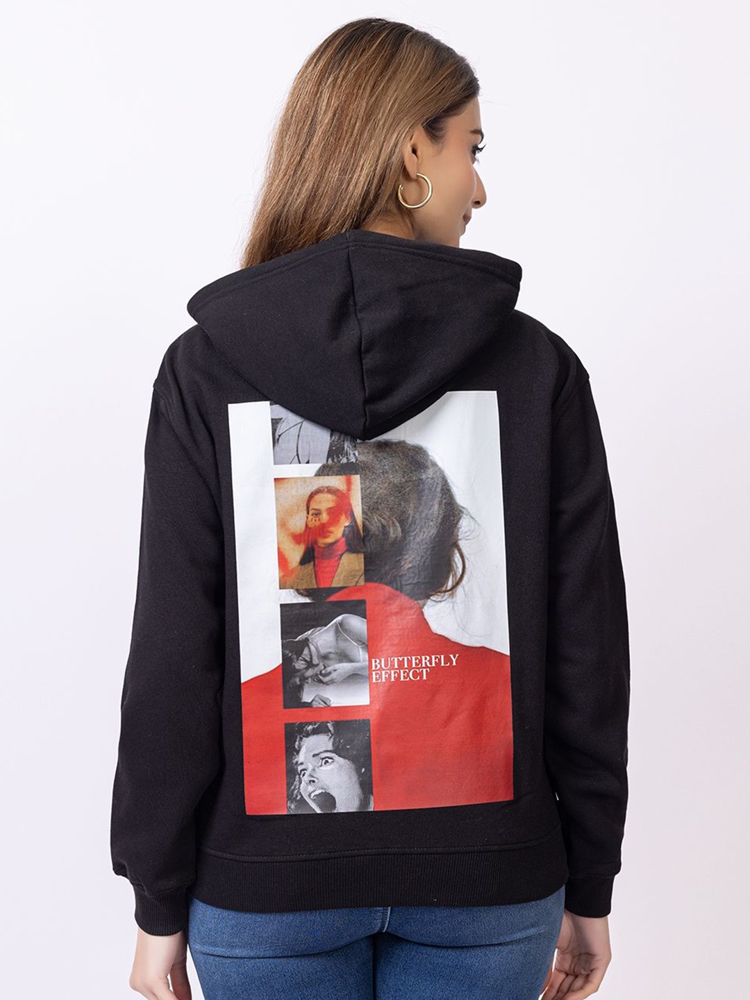 

Club York Women Printed Hooded Sweatshirt, Black
