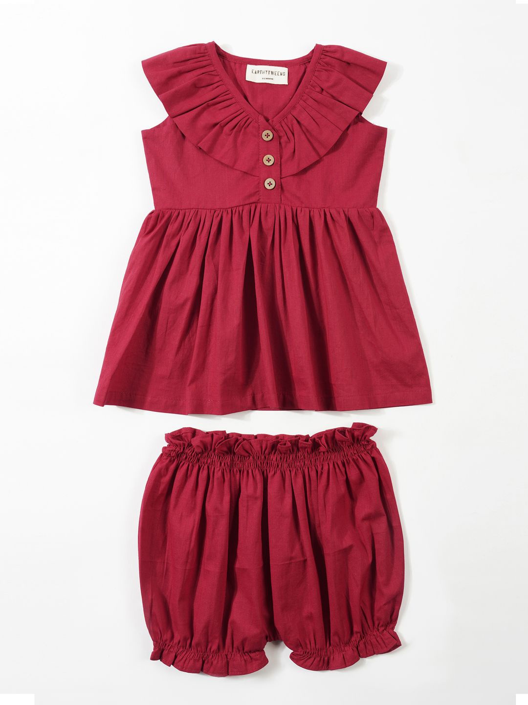 

EARTHY TWEENS Girls V-Neck Pure Cotton Top With Shorts, Maroon